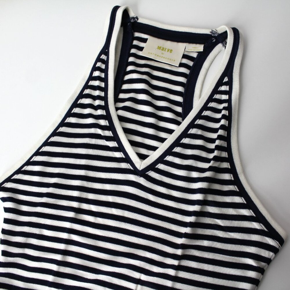 Anthropologie Maeve Knit V-Neck Racerback Striped Navy Tank Top size XS - Picture 4 of 10